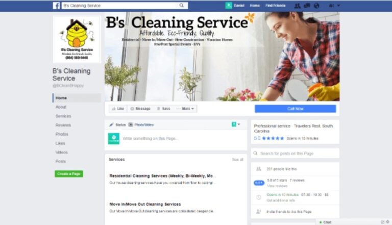 facebook cleaning business page