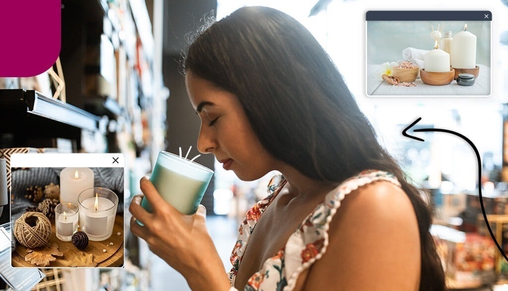 Woman smelling candle