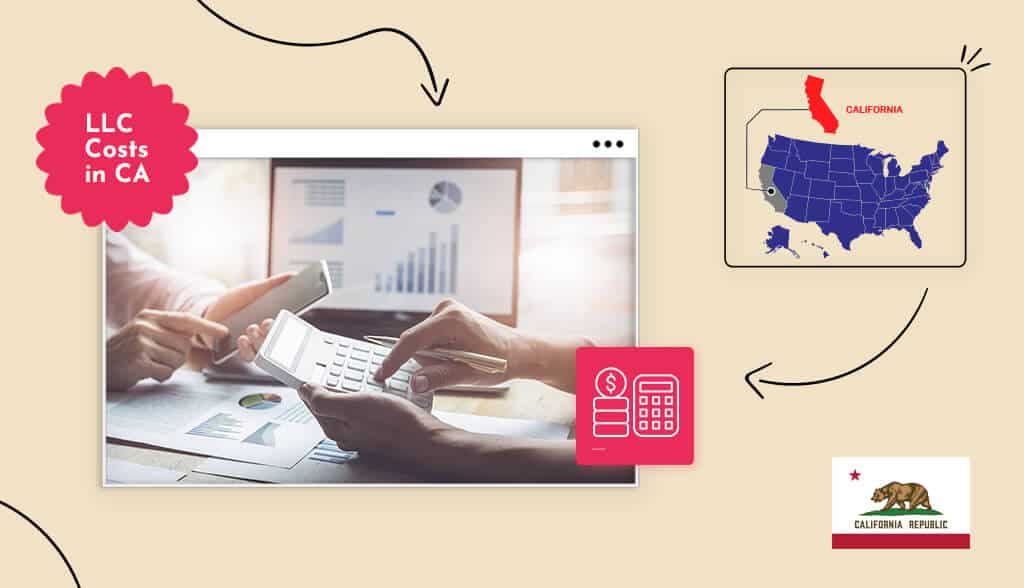 Hands holding calculator and a smartphone llc costs california