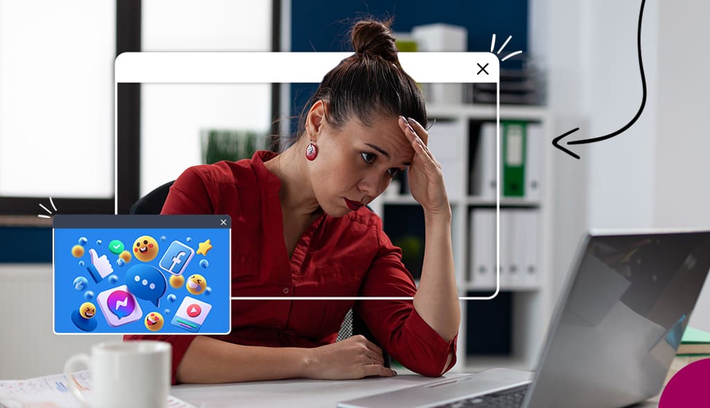 stressed woman looking at computer