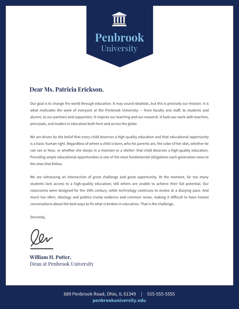 Penbrook letter example