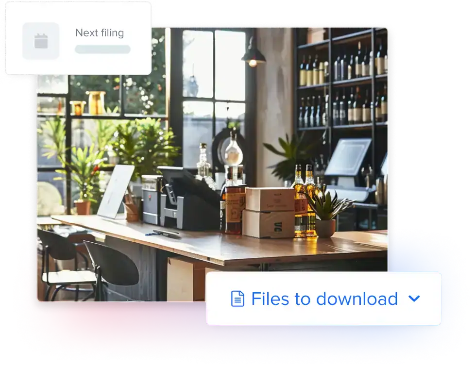 Office with stacks of business licenses on a desk
