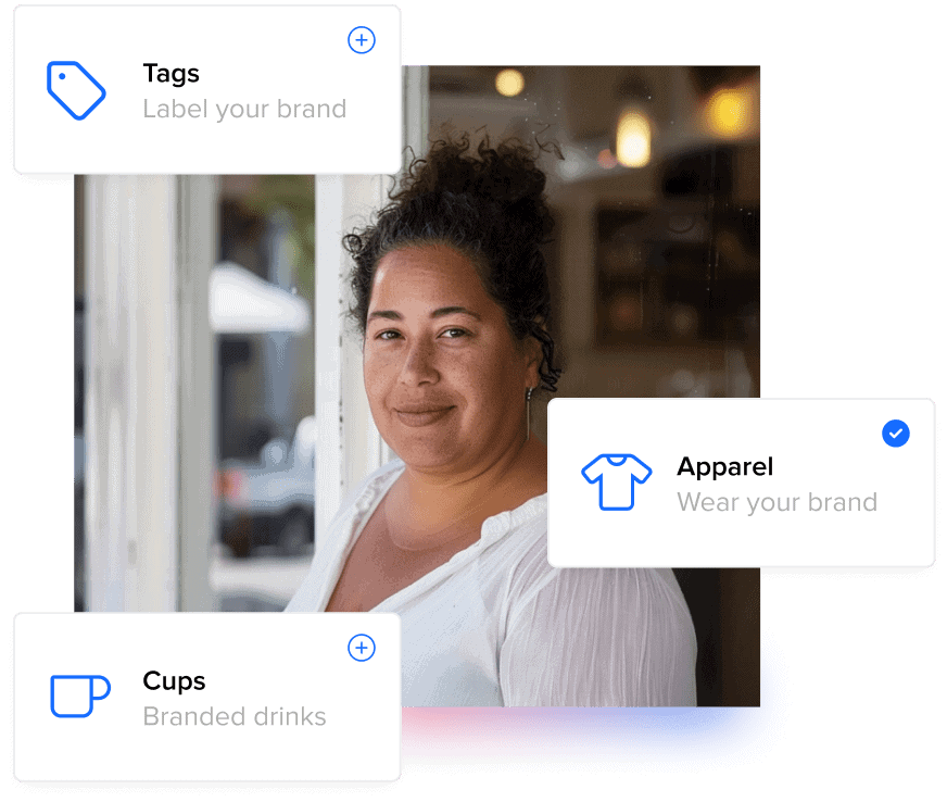 Business woman happy with her print store merchandise