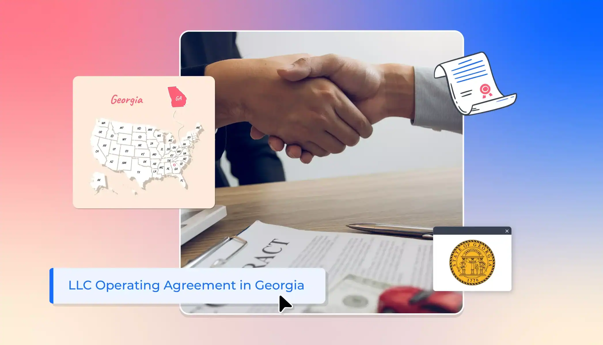 People shaking hands after signing an operating agreement with Georgia state icons
