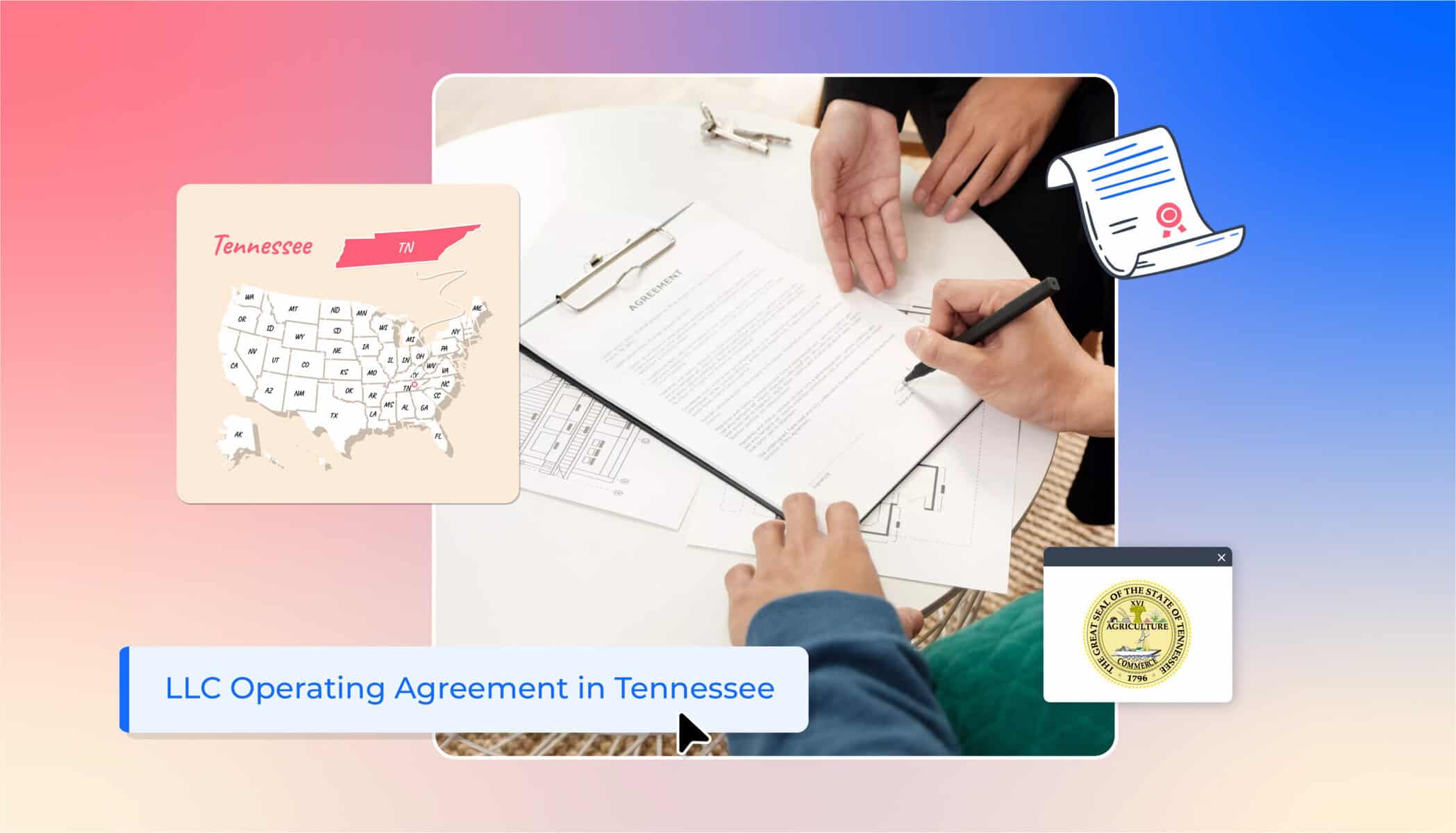 Signing an operating agreement states map Tennessee map LLC operating agreement in Tennessee