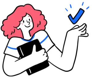 Icon of a woman holding a business license with a checkmark