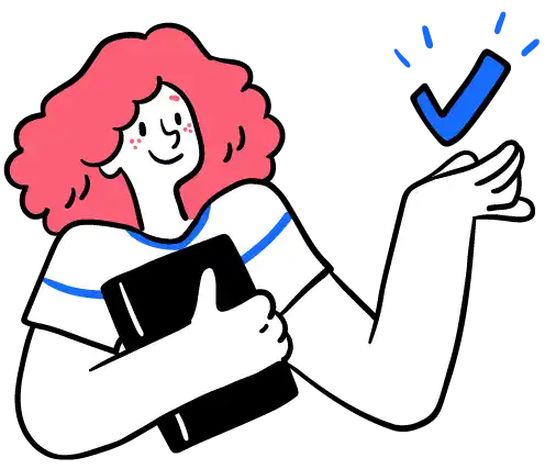 Icon of a woman holding a business license with a checkmark