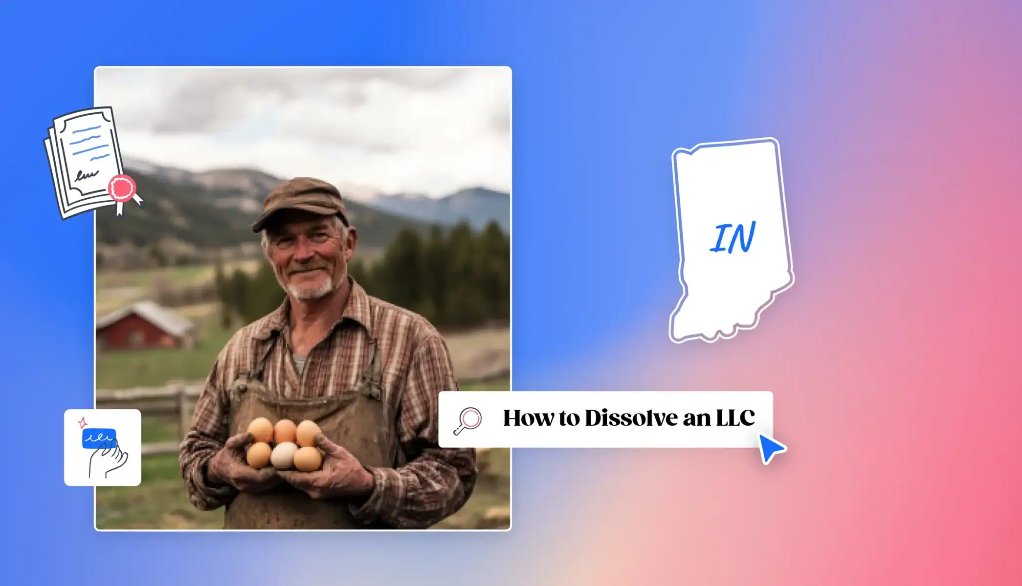 Indiana map how to dissolve your LLC man holding eggs with hat