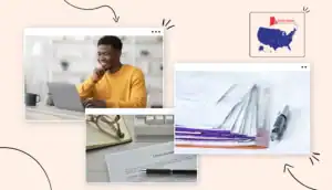 Rhode Island business license costs man in a yellow sweater laptop forms costs calculation