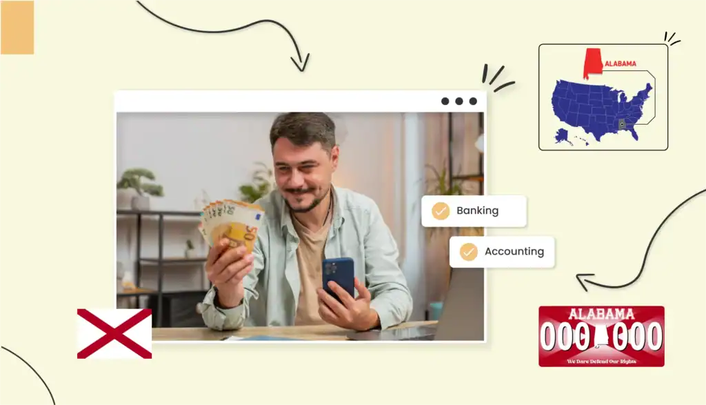 A man holding up a fanned out stack of cash in Alabama