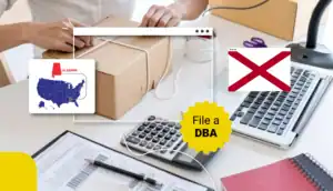 Small business owner in Alabama securing a package to ship