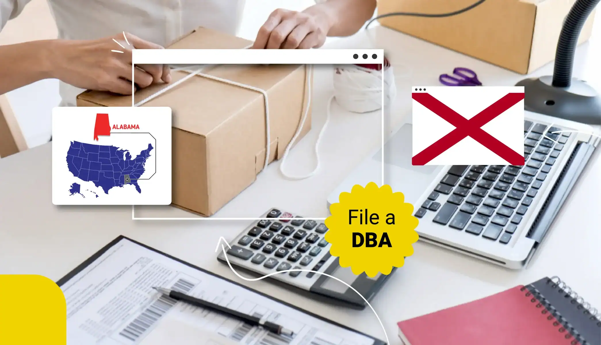 Small business owner in Alabama securing a package to ship