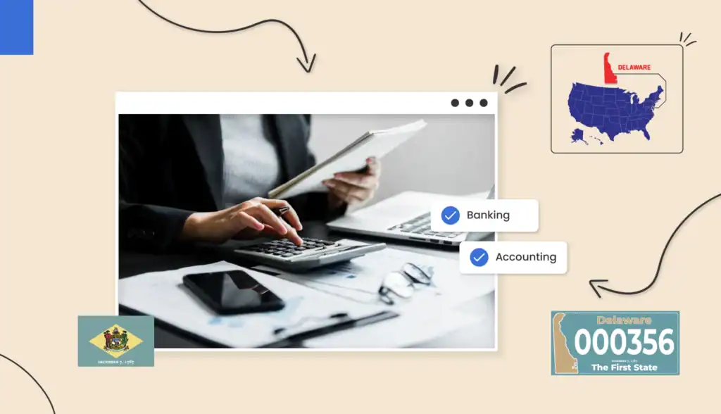 Small business owner using a calculator to budget for her small business in Delaware