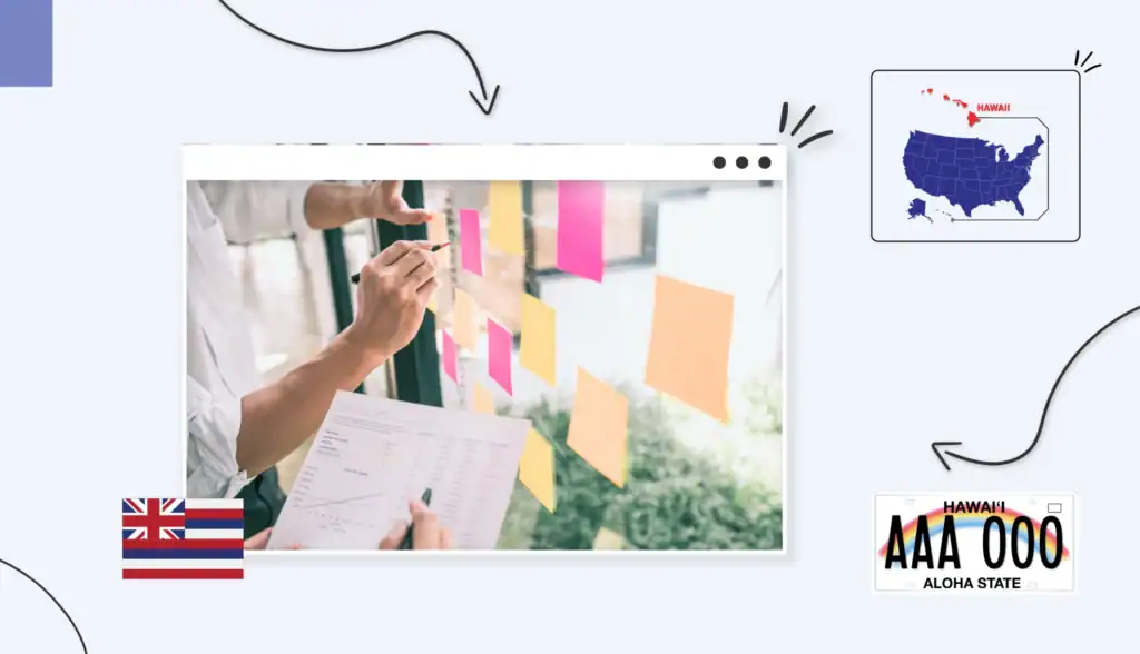 Small business owner writing on a sticky note that has been pasted onto a clear glass wall surrounded by other colourful sticky notes in Hawaii