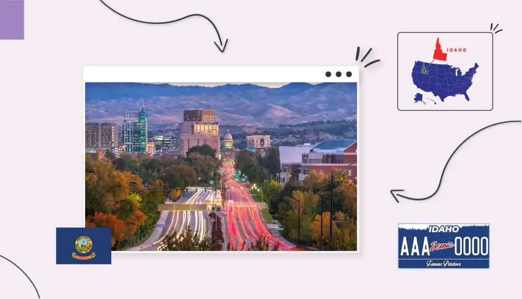 View of city in Idaho with mountain ranges in the background