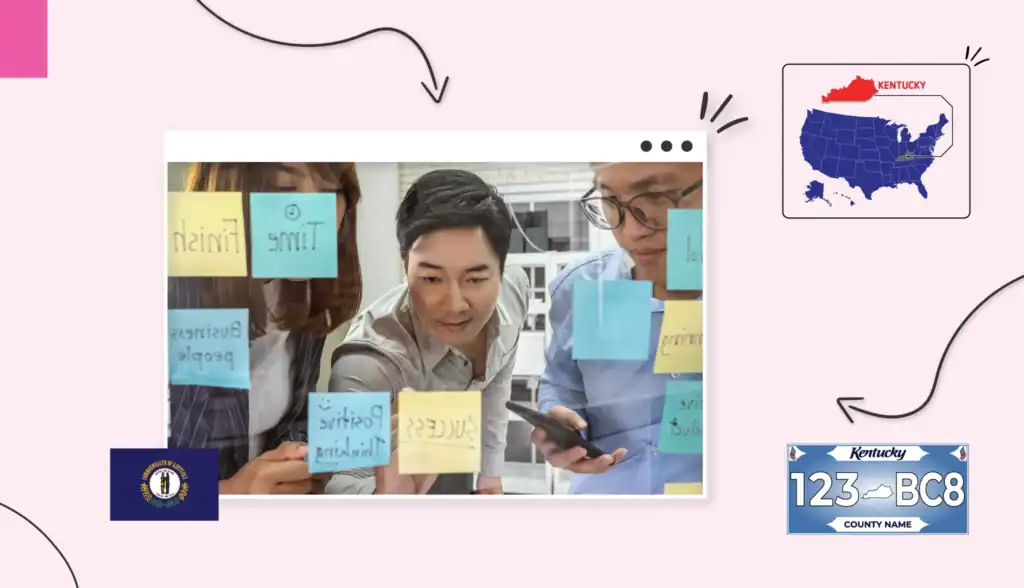 Small business owners in Kentucky writing on sticky notes on a clear wall