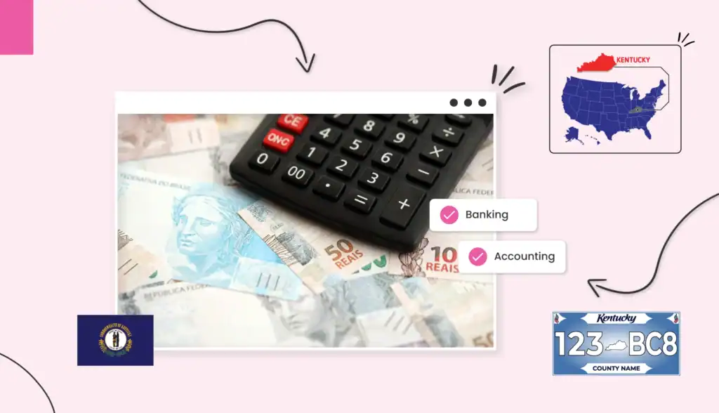 A calculator sitting on top of a pile of money in Kentucky