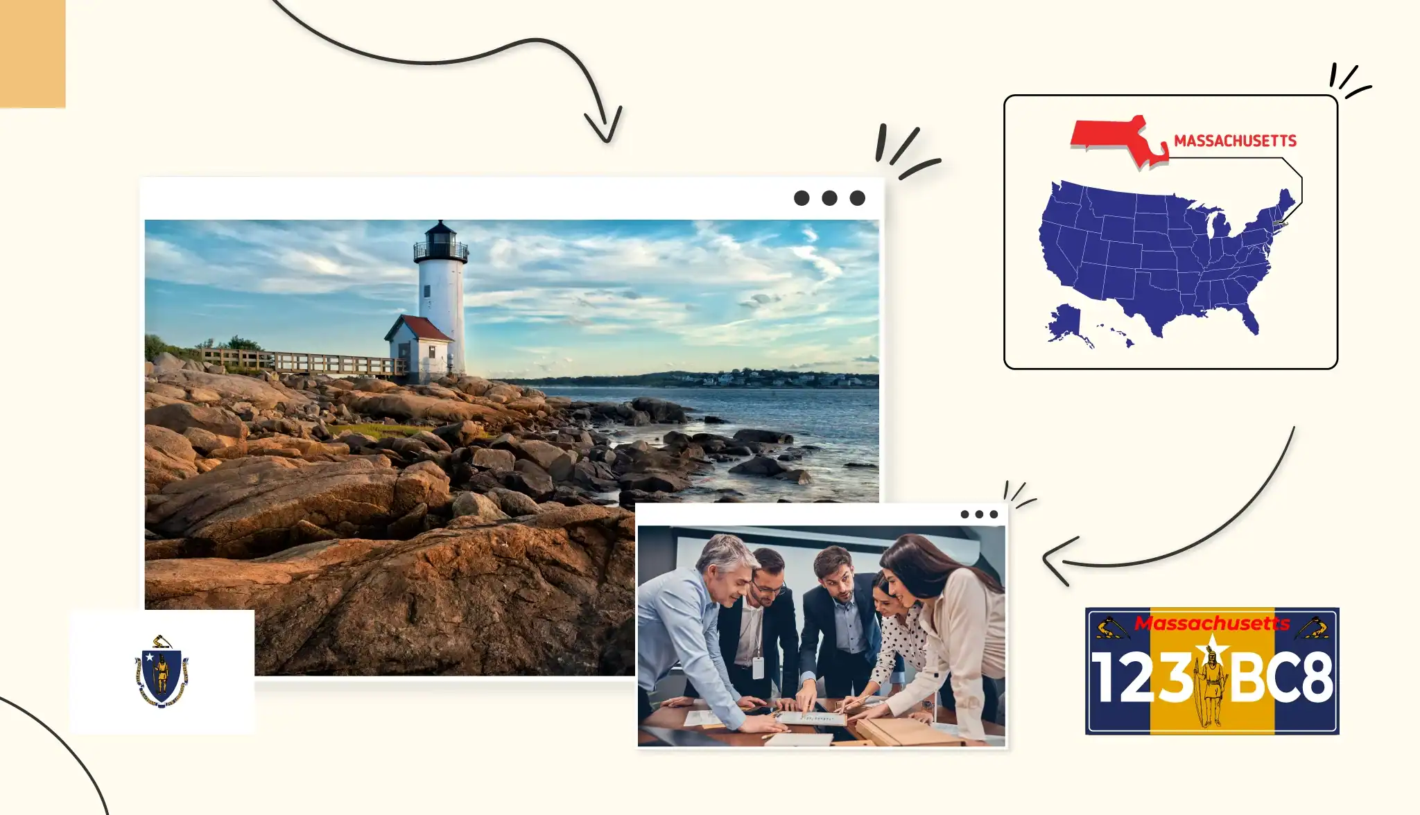 Small business owners standing around a table in Massachusetts