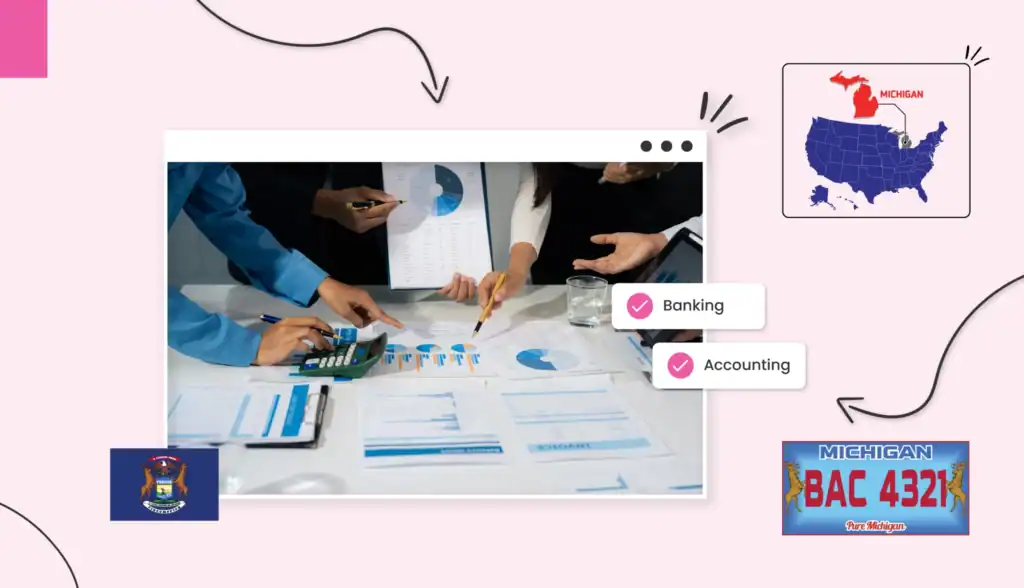 Small business owners looking at charts and graphs to budget for their small business in Michigan