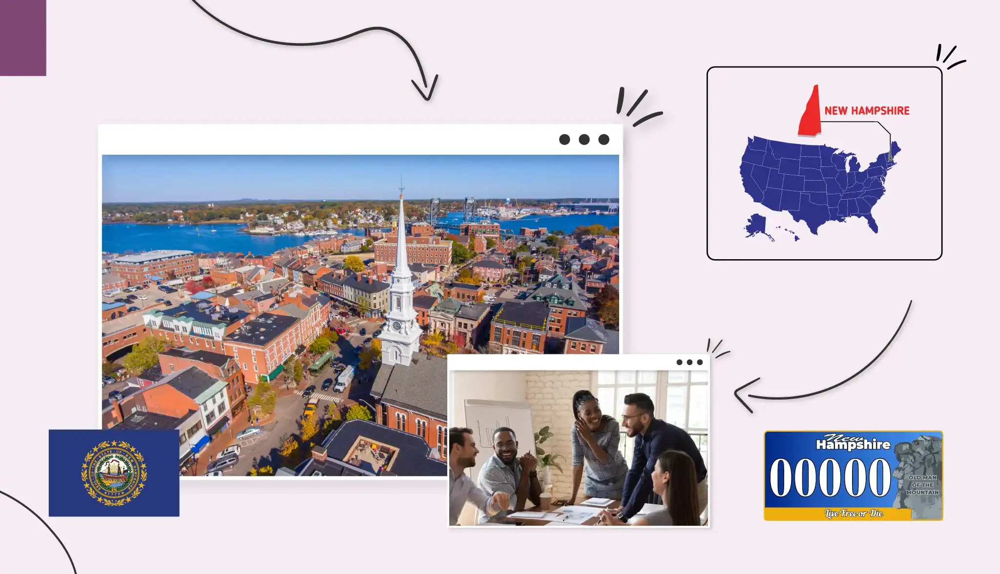 Small business owners laughing and smiling around a table in New Hampshire