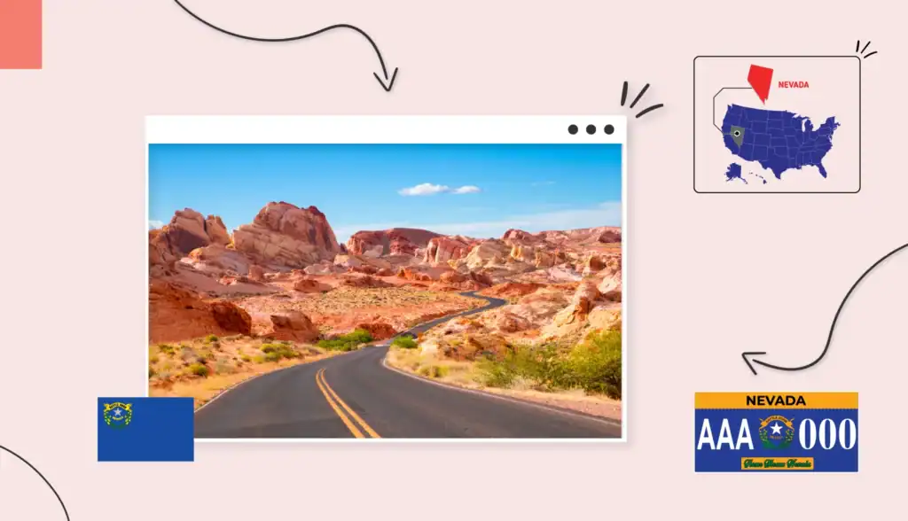 Scenic view of long road surrounded by red canyons in Nevada