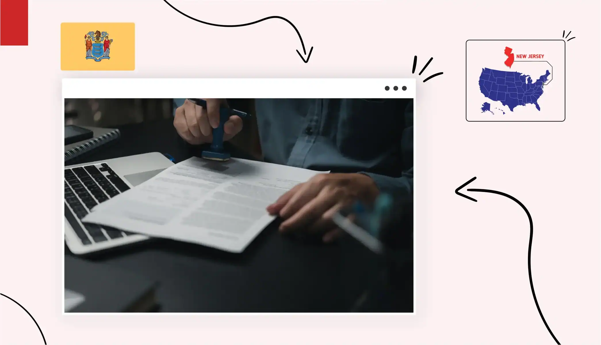 Small business owner stamping a document in New Jersey New Jersey state map