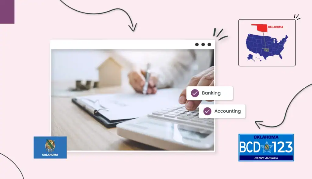 Small business owner using a calculator and writing on a clipboard as they budget for their small business in Oklahoma