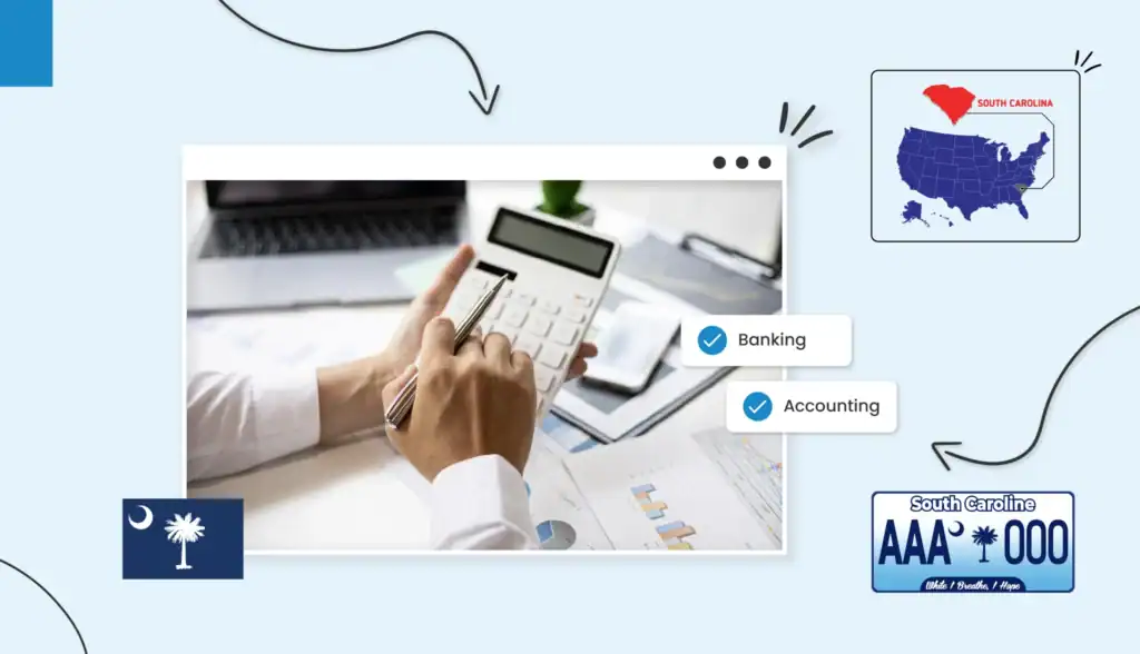 Small business owner holding a calculator budgeting for their business in South Carolina