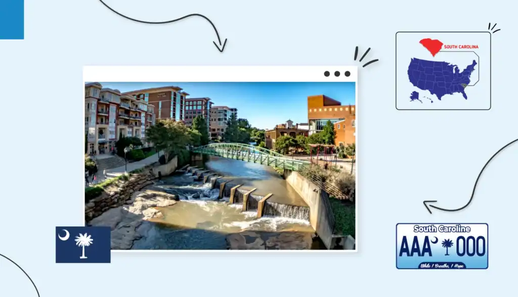 Scenic views of small river in the middle of a town in South Carolina