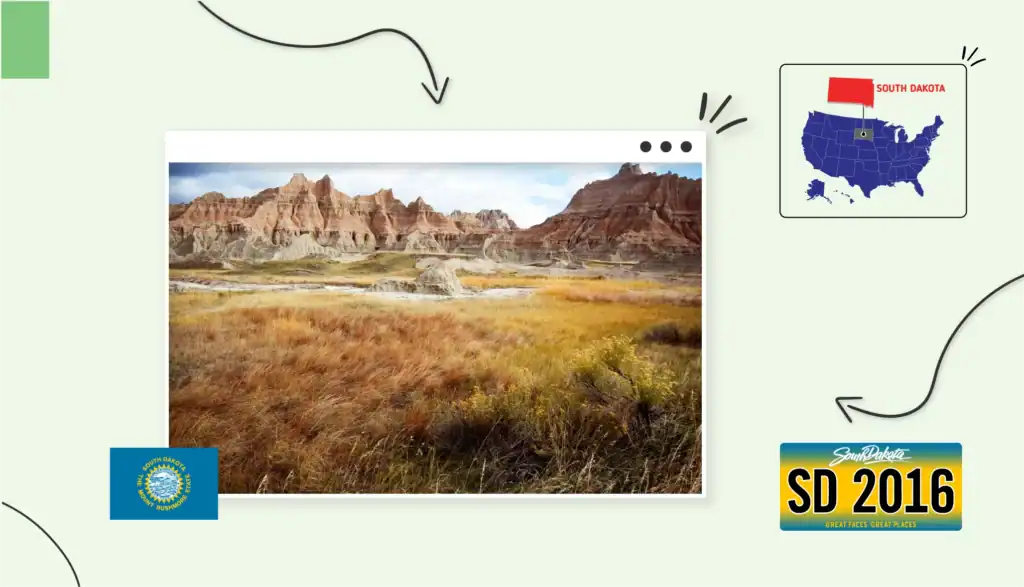Scenic view of grassy field surrounded by canyons in South Dakota