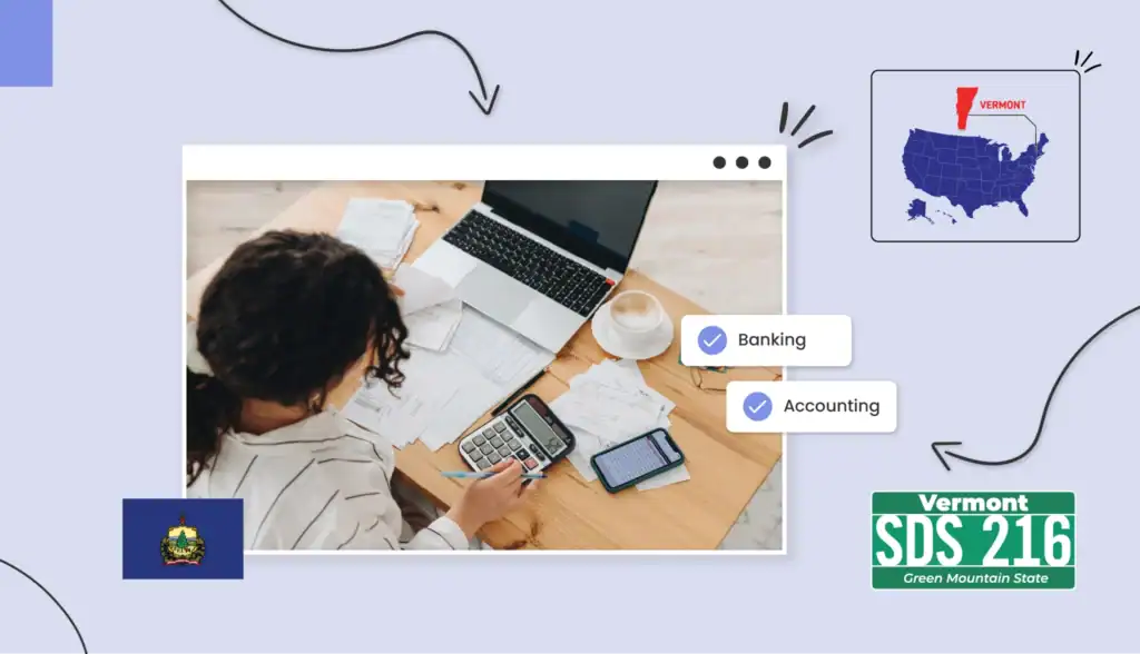 Small business owner holding a calculator and budgeting for her business in Vermont