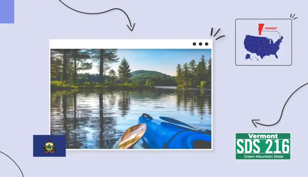Scenic views of a lake and kayak in Vermont