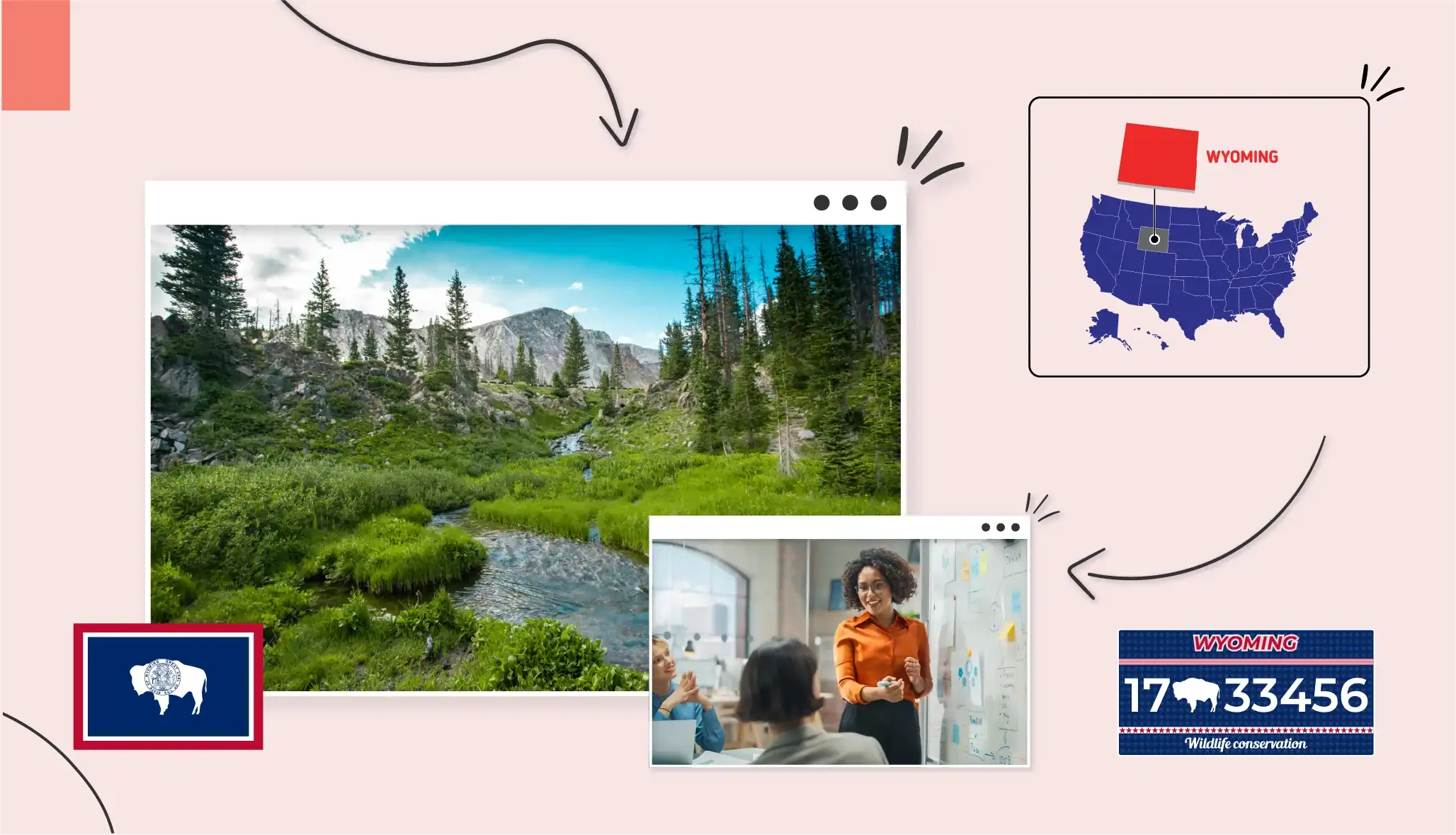 Small business owner standing at a whiteboard in Wyoming Scenic forest views in Wyoming
