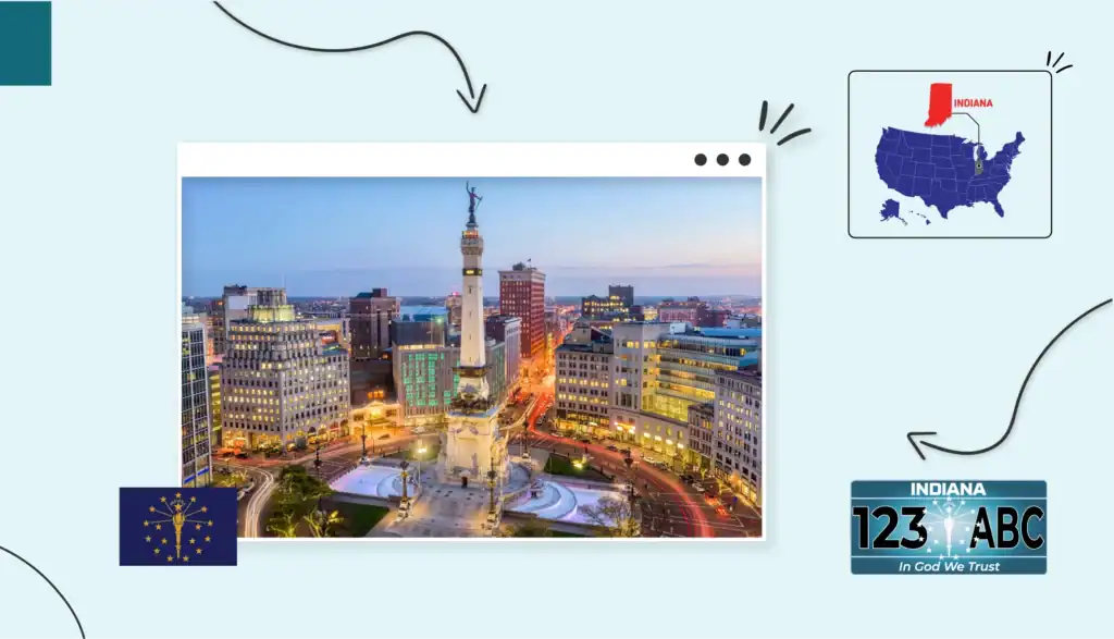 View of busy, lit-up city in Indiana at twilight