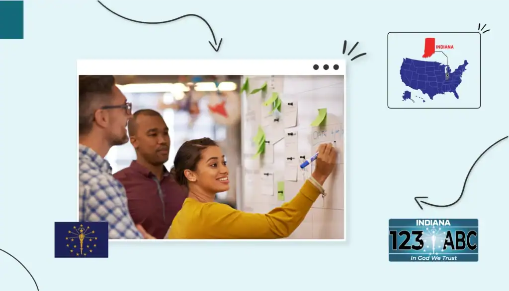 Small business owners writing their business ideas on a white board in Indiana