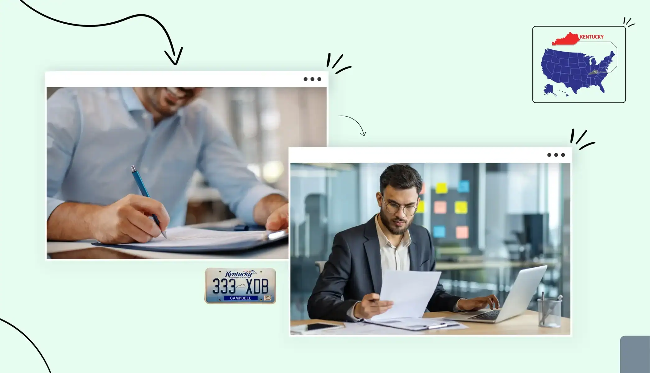 Small business owners reviewing and signing documents in Kentucky