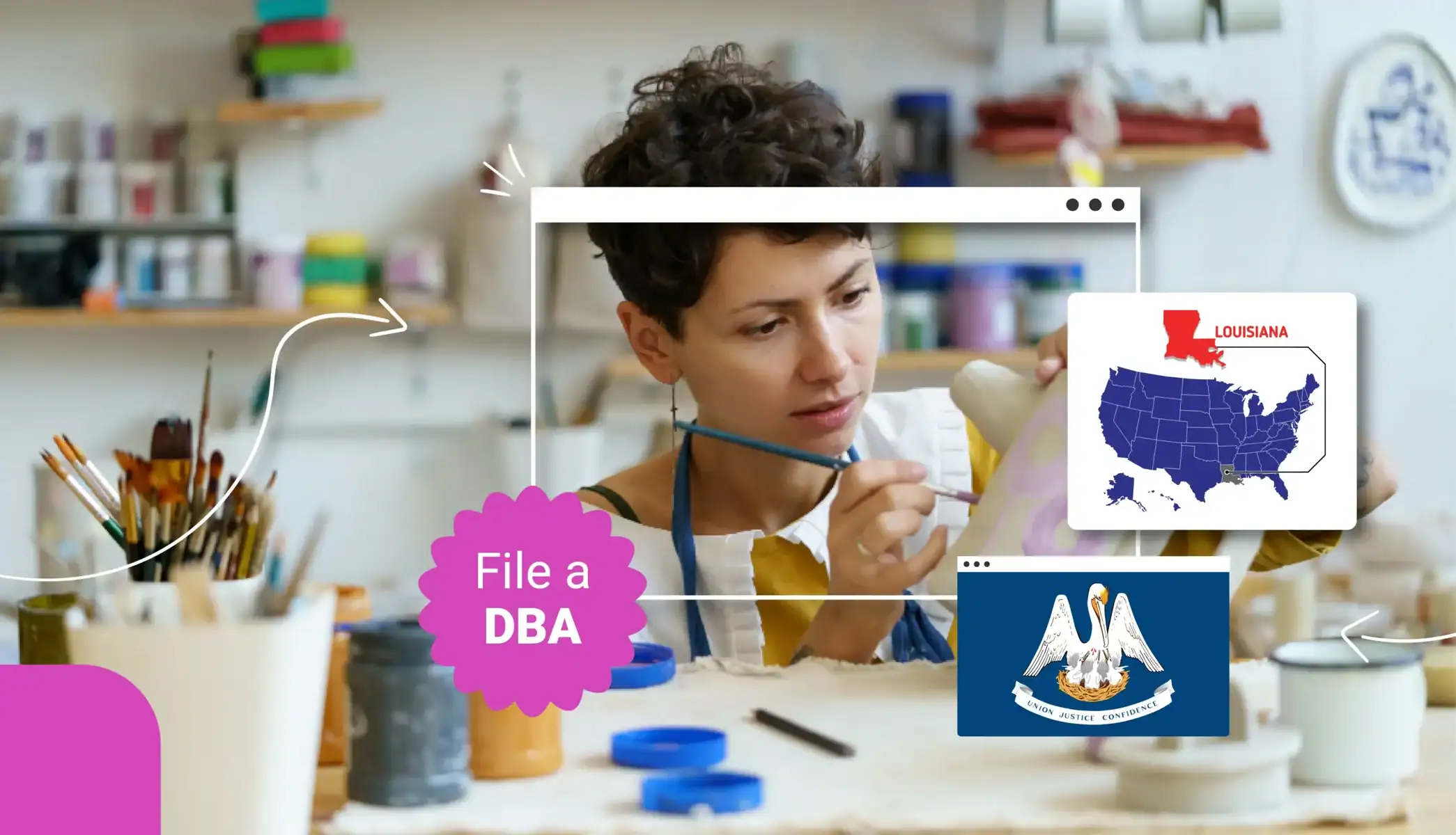 A woman painting pottery in Louisiana