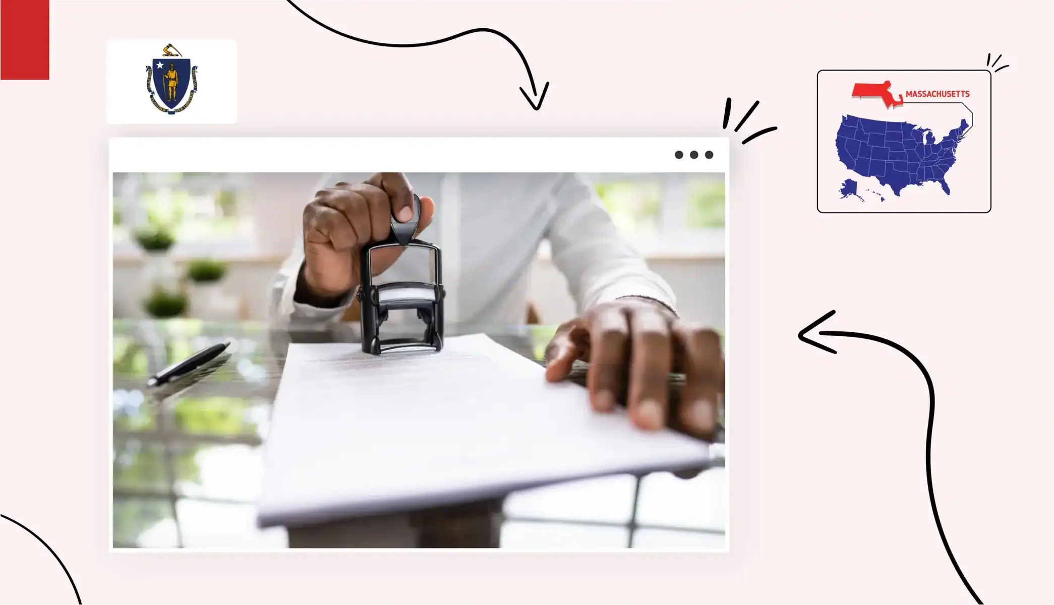 Close up on a person stamping a piece of paper in Massachusetts