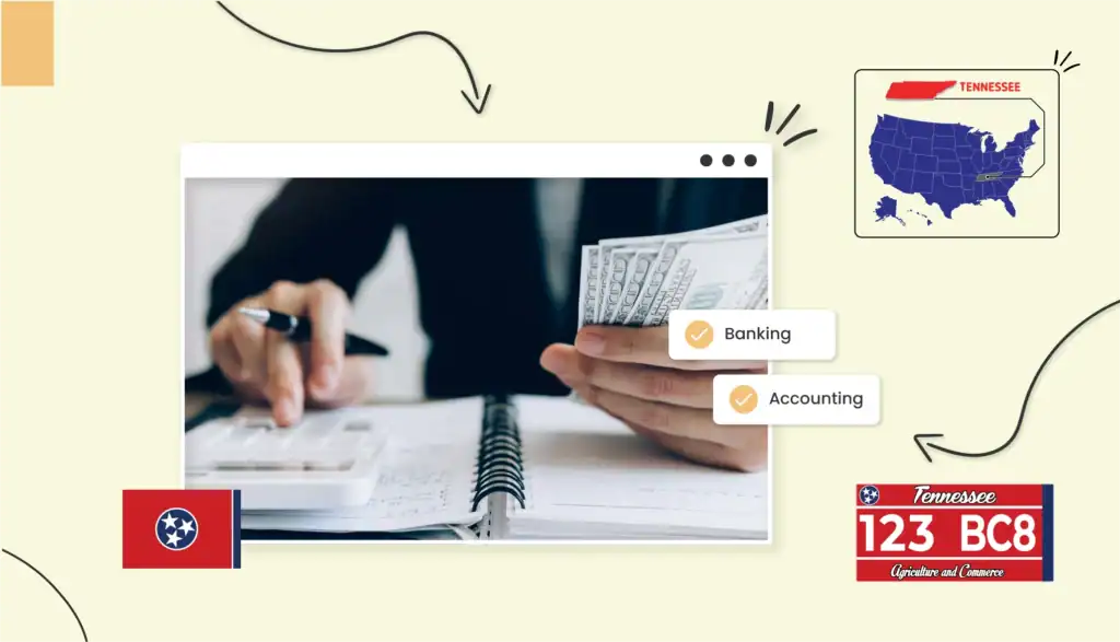 A small business owner using a calculator while writing in a notebook and holding a stack of money in Tennessee