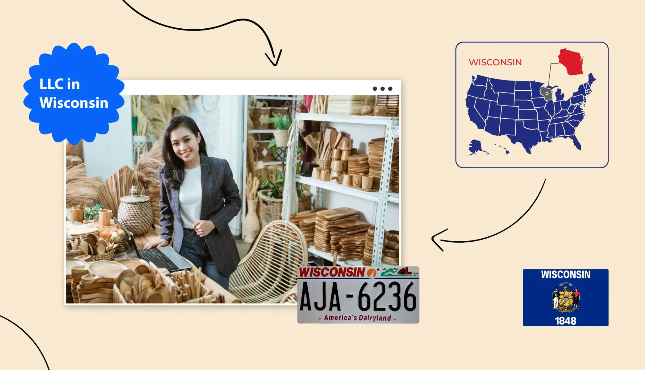Small business owner standing inside a wicker basket store in Wisconsin