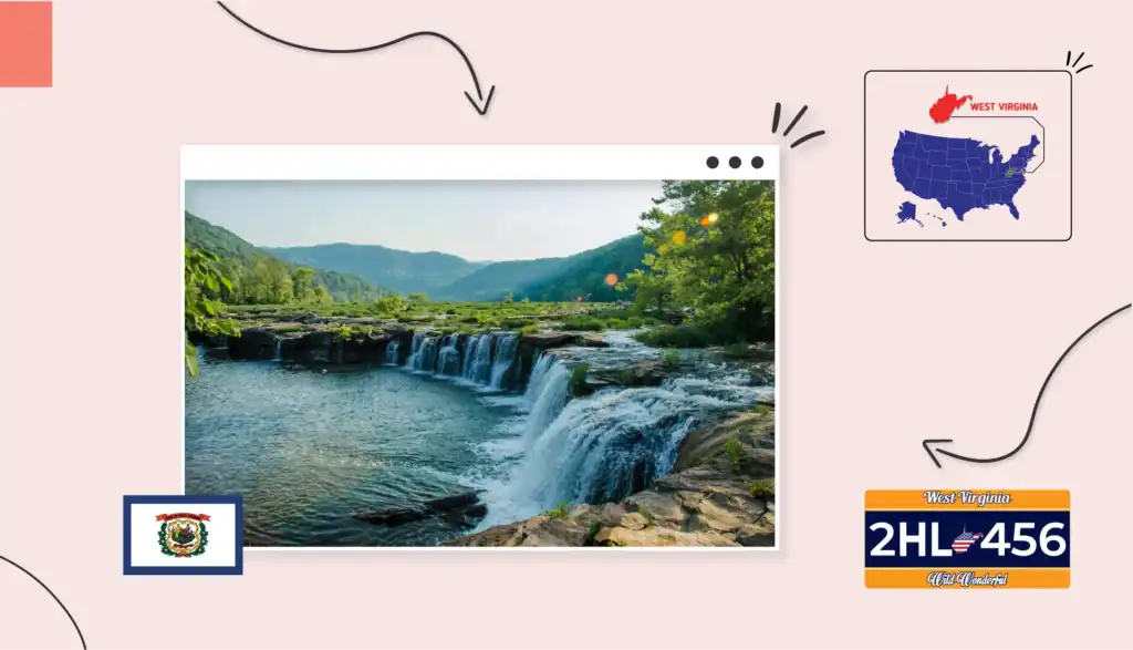 Scenic view of a waterfall surrounded by greenery in West Virginia