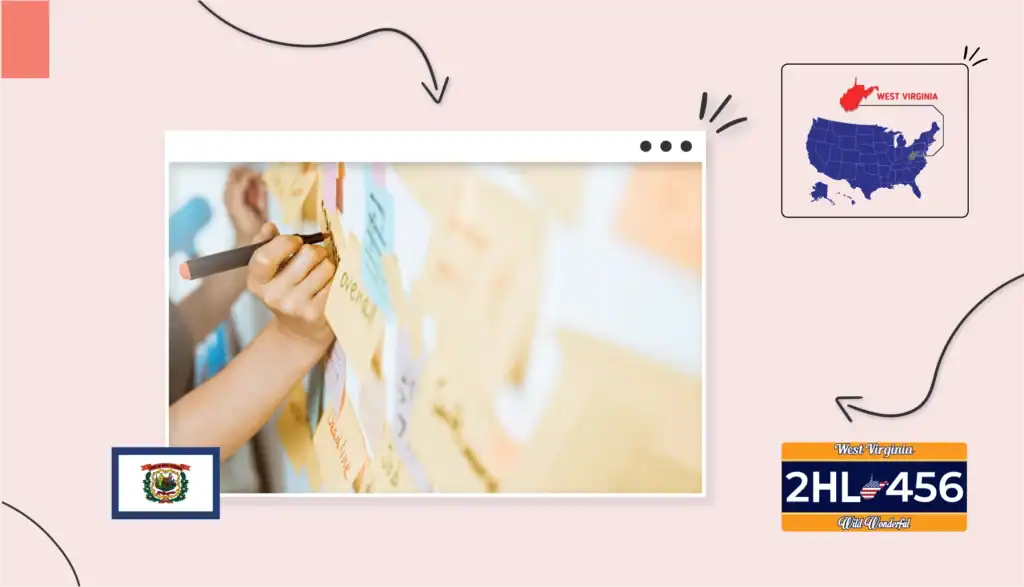 Small business owner writing on a wall of sticky notes in West Virginia