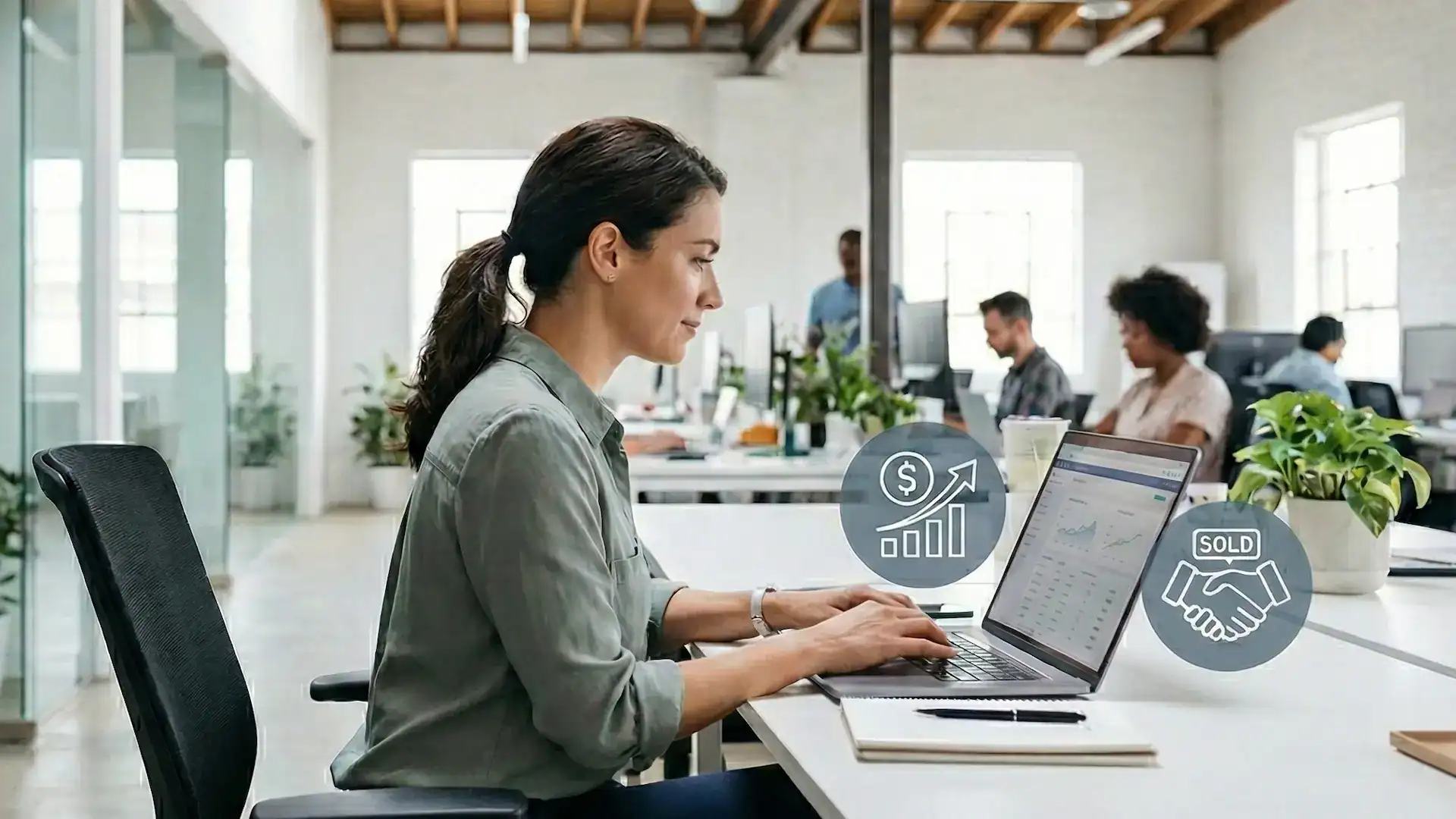 Woman at a laptop getting a valuation for her small online business