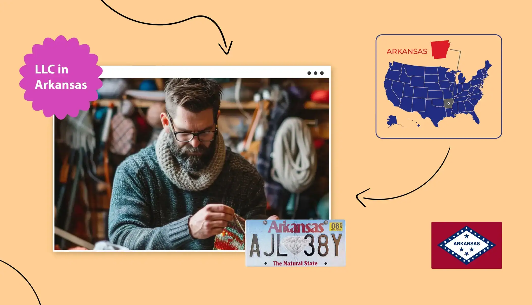 Man crocheting in Arkansas