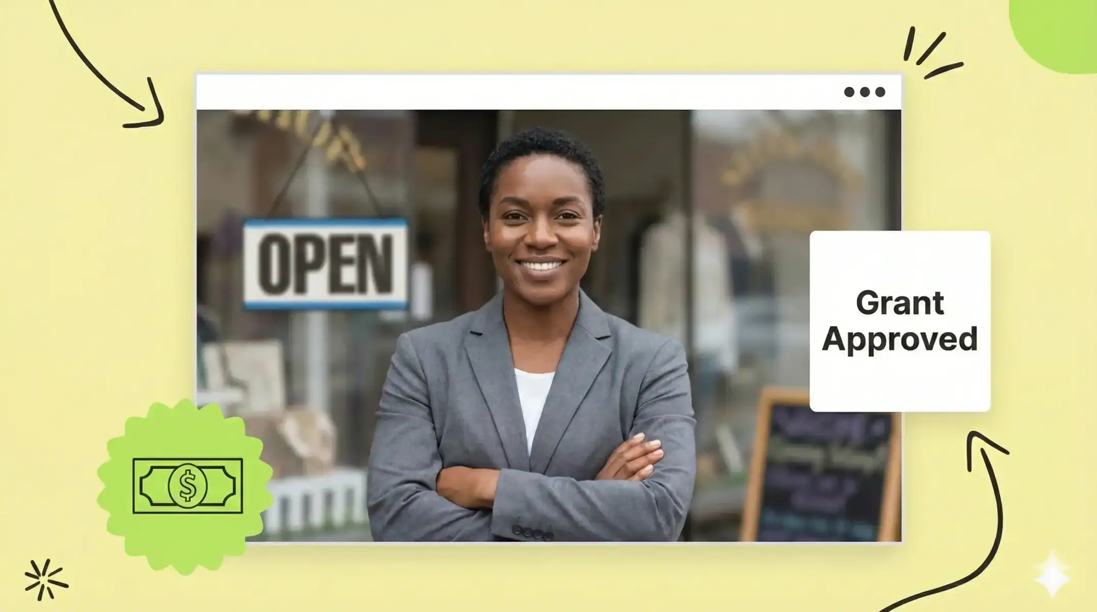 Business owner standing in front of a store with an "open" sign