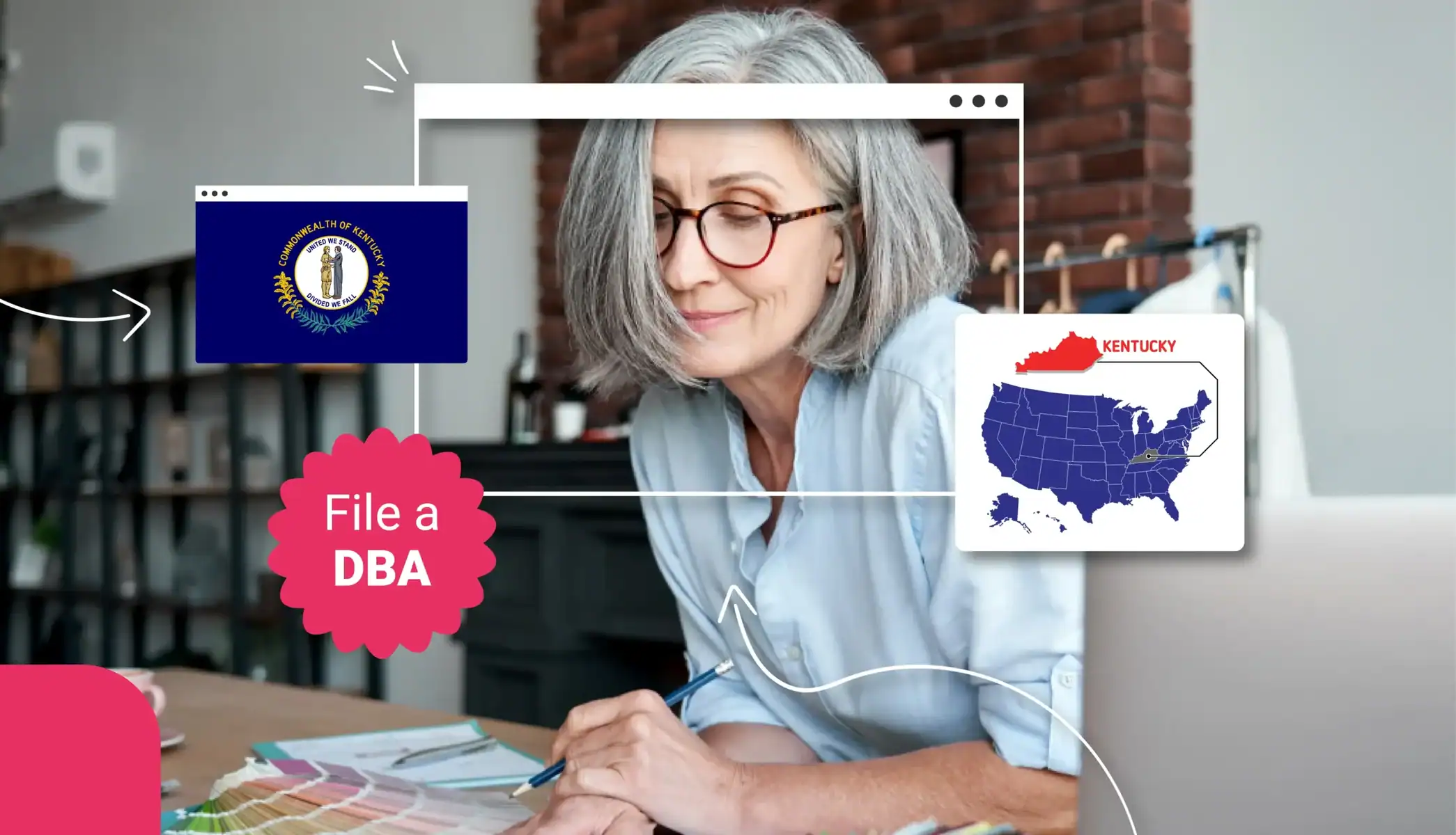 Small business owner looking at paint samples in Kentucky