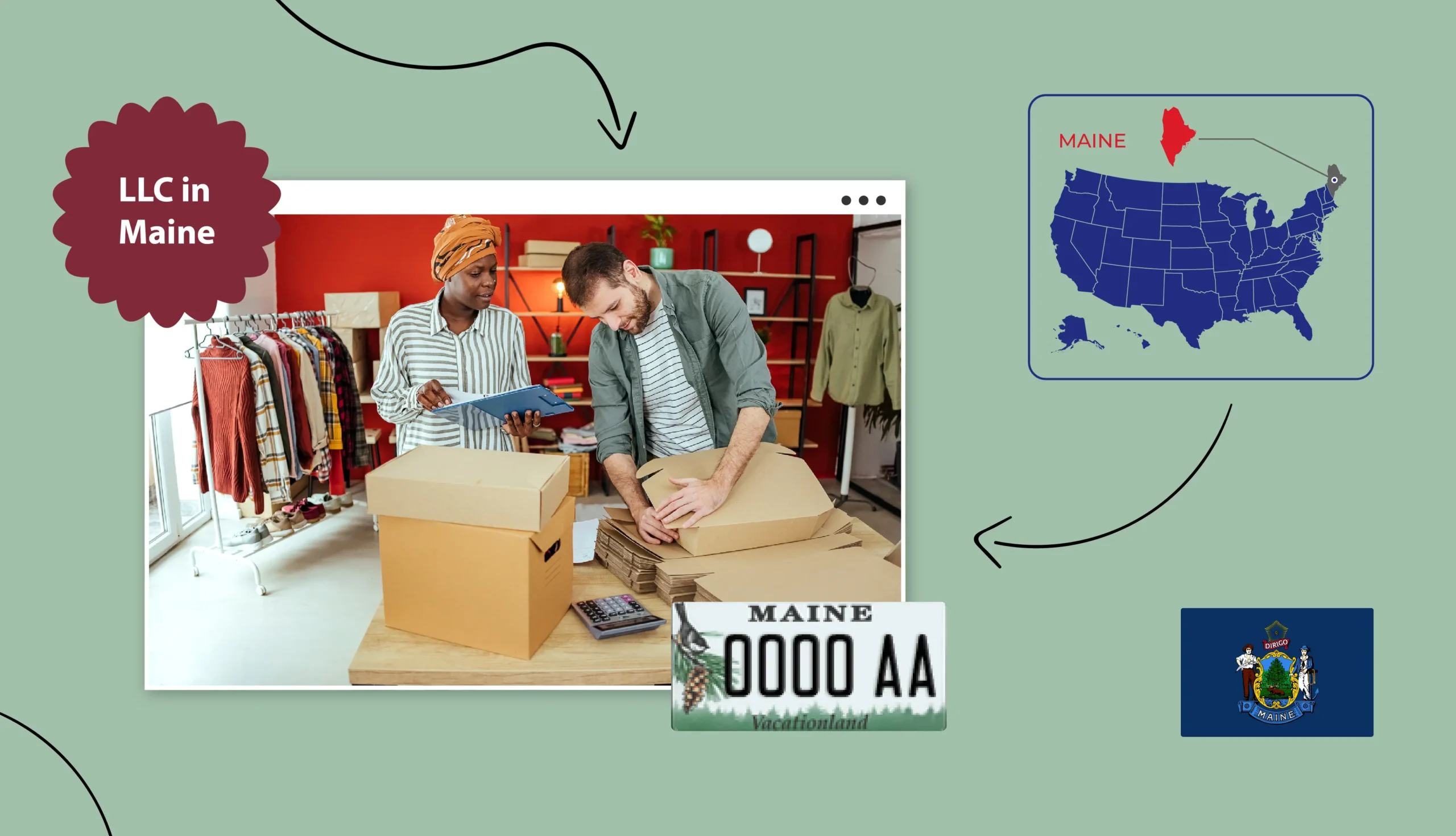 Two business owners standing in a retail store taking inventory in Maine