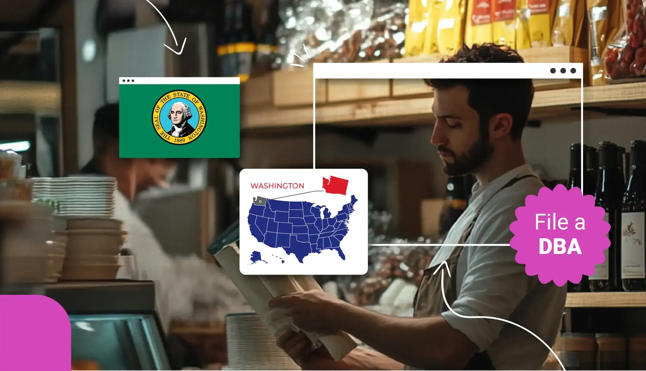 Small business owner reading a menu in Washington State