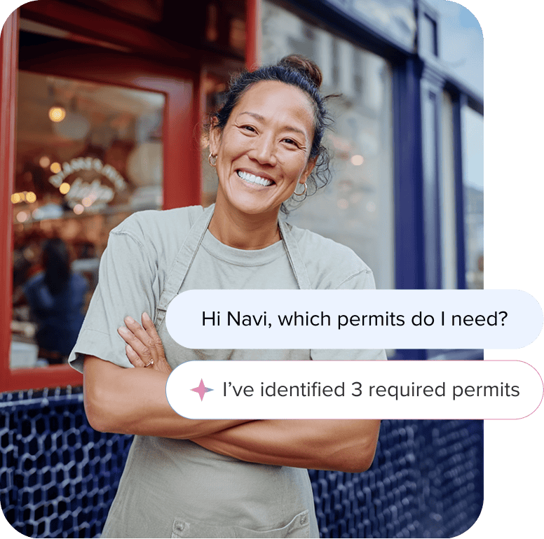 Business woman smiling as she uses Navi AI business guidance