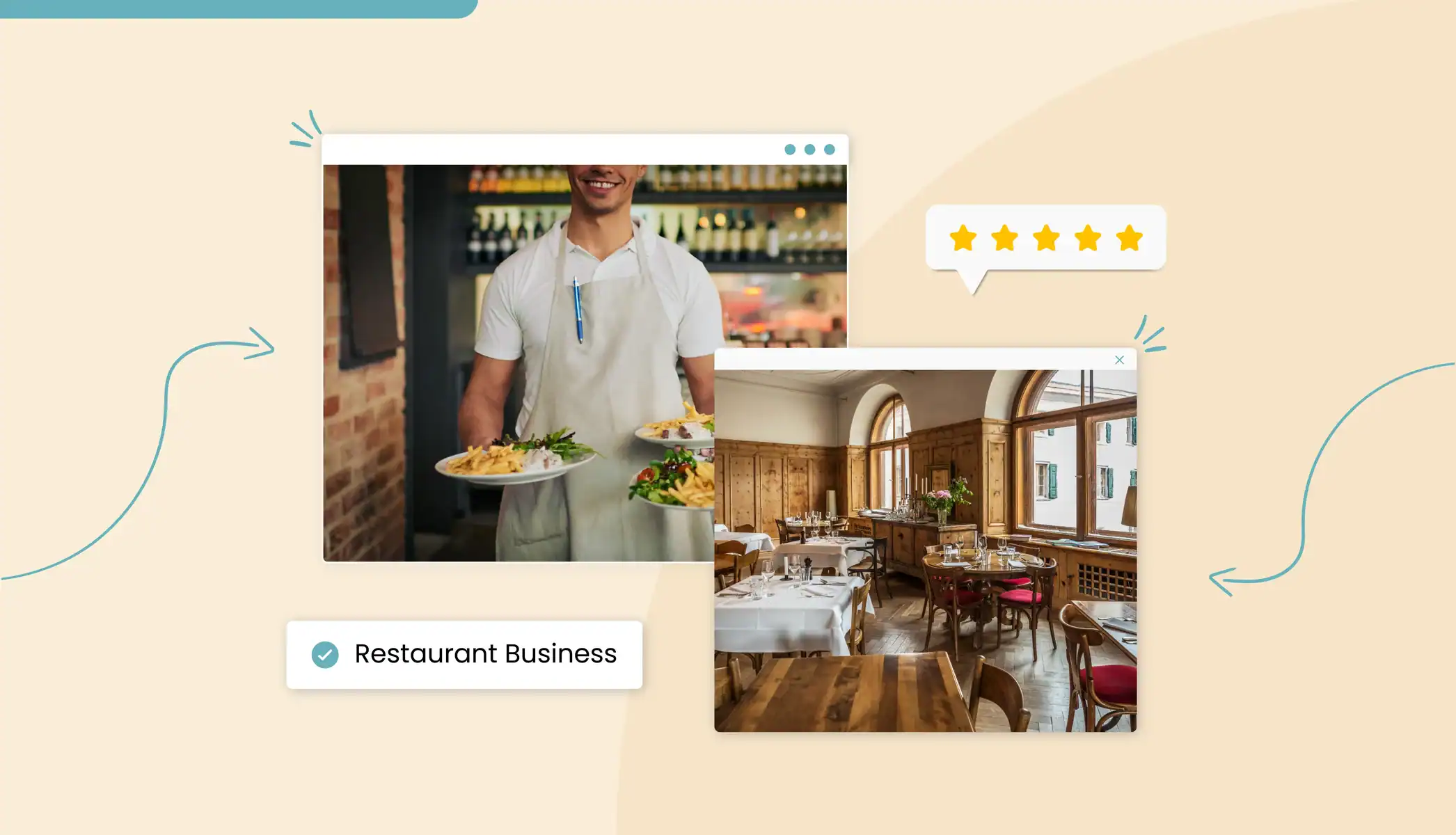 A server holding plates of food in a restaurant setting